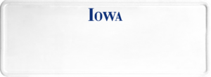USA license plate Iowa blue text
