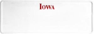 USA license plate Iowa red text