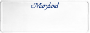 USA license plate Maryland blue text