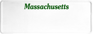 USA license plate Massachusetts green text