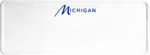 USA license plate Michigan blue text