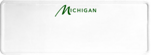 USA license plate Michigan green text