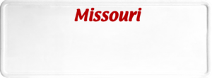 USA license plate Missouri red text