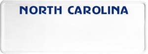 USA license plate North Carolina blue text