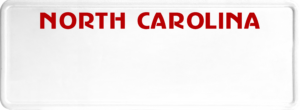 USA license plate North Carolina red text