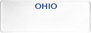 USA license plate Ohio blue text