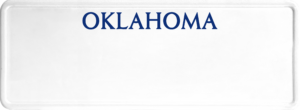 USA license plate Oklahoma blue text