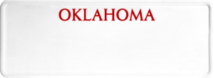 USA license plate Oklahoma red text
