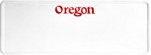 USA license plate Oregon red text