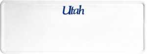 USA license plate Utah blue text