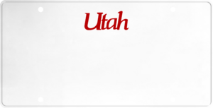 USA license plate Utah red text