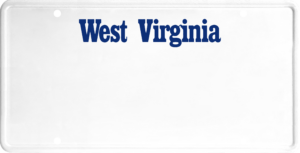 USA license plate West Virginia blue text