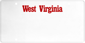 USA license plate West Virginia red text