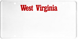USA license plate West Virginia red text