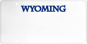USA license plate Wyoming blue text