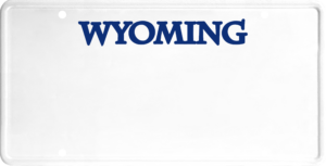 USA license plate Wyoming blue text