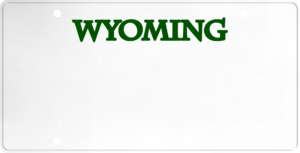 USA license plate Wyoming green text