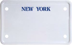 USA license plate New York blue text