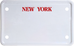 USA license plate New York red text