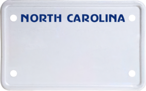 USA license plate North Carolina blue text
