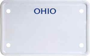 USA license plate Ohio blue text