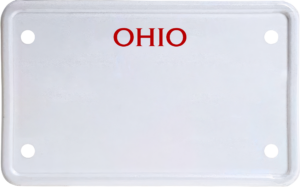 USA license plate Ohio red text