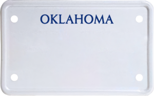 USA license plate Oklahoma blue text