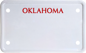 USA license plate Oklahoma red text