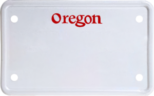 USA license plate Oregon red text