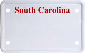 USA license plate South Carolina red text