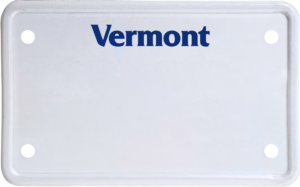 USA license plate Vermont blue text