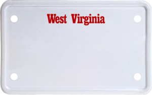 USA license plate West Virginia red text