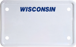 USA license plate Wisconsin blue text