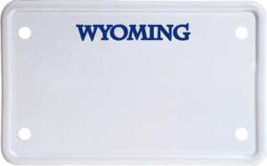 USA license plate Wyoming blue text