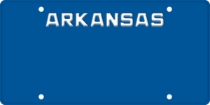 USA license plate Arkansas blue text
