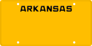 USA license plate Arkansas yellow text