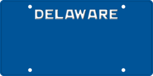 USA license plate Delaware blue text