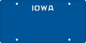 USA license plate Iowa blue text