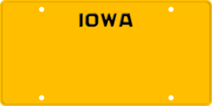 USA license plate Iowa yellow text